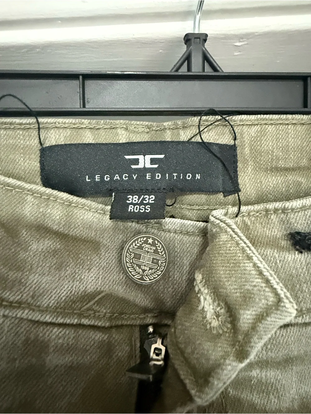Jordan Craig Patchwork jeans in Olive Green with Multi-Panel Details